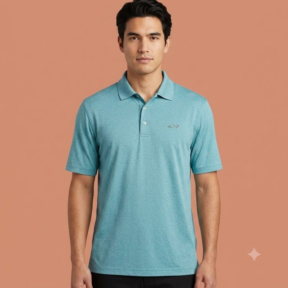 Greg Norman for Tasso Elba Polo Shirt Mens Large Blue Five Iron Play Dry Golf